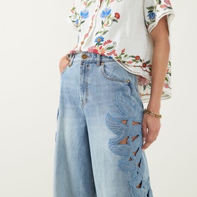 Alchemy Appliqu&eacute; High-Rise Wide Leg Jeans