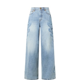 Alchemy Appliqu&eacute; High-Rise Wide Leg Jeans