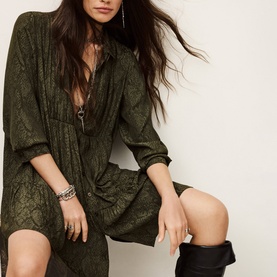 Rosyna Pleated Mini Shirt Dress