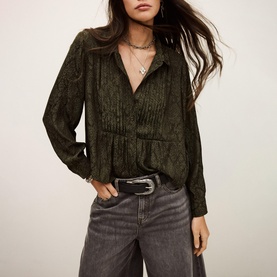 Riata Animal Jacquard Pleated Shirt