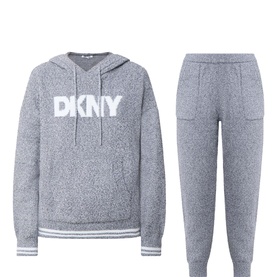 DKNY Greyhthr marl hoodie and jogger pyjama set with logo print, ribbed cuffs and hem, kangaroo pocket