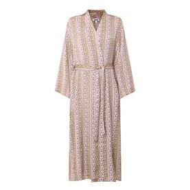 DKNY Dusky Green Logo Stripe Robe with kimono-style wrap front, tie belt, and long sleeves, shown flat