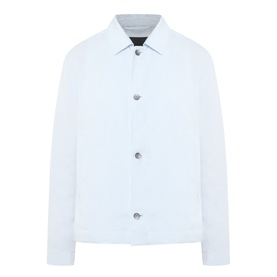 Boss Black Casual Open Blue casual jacket in lyocell-linen blend, point collar, silver snap buttons, long sleeves, flat lay view