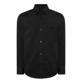 Boss Black Casual Owen Solid Logo Shirt in black with point collar, long sleeves, front button fastening and chest patch pocket
