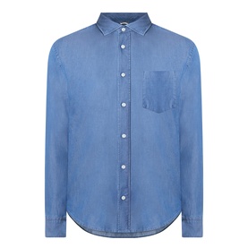 Boss Black Casual Rob Denim Shirt in Open Blue, pointed collar, chest pocket, button fastenings, long sleeves, curved hem, 100% cotton