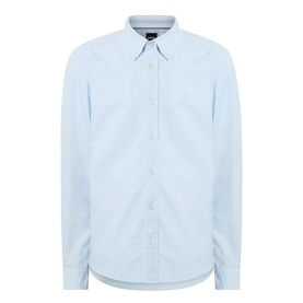 Boss Black Casual Open Blue casual shirt in 100% cotton, long sleeve with button-front placket and small logo embroidery at chest