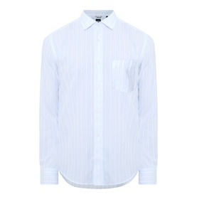 Boss Black Casual Rob Striped Shirt in Open Blue, long sleeves, chest pocket, concealed button placket and curved hemline