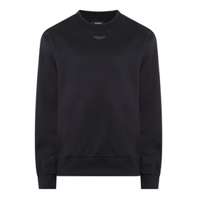 Boss Black Casual black crew neck sweatshirt with tonal logo chest print, ribbed cuffs and hem, cotton-polyamide blend