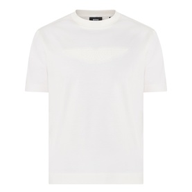 Boss Black Casual Taut Logo T-Shirt in Open White, crew neck, short sleeves, straight hem, 100% cotton