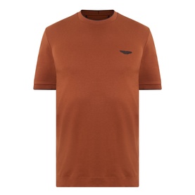 Boss Black Casual medium brown cotton crew neck T-shirt with small dark logo emblem on chest, short sleeves and ribbed neckline