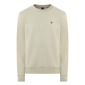 Boss Black Casual C-Sharpe Logo Sweatshirt in dark beige, crew neck with ribbed trims and small logo badge at chest