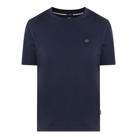 Boss Black Casual C-Taut 01 Logo T-Shirt in dark blue, crew neck, short sleeves, small chest logo, straight hem, smooth cotton finish