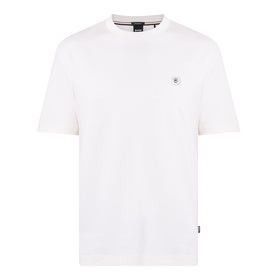 Boss Black Casual C-Taut 01 Logo T-Shirt in Open White, crew neck, short sleeves, small chest logo patch, straight hem