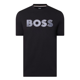 Boss Black Casual C-Thompson Logo T-Shirt in black, crew neck, short sleeves, with large textured BOSS logo print on chest