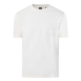 Boss Black Casual C-Tigerman Tonal Check T-Shirt in Open White, crew neck, short sleeves, tonal check graphic on chest, logo detail