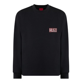 Boss Black Casual C-Tigerman Logo Sweatshirt in black, crew neck, long sleeves, ribbed trims, with textured HUGO chest logo patch
