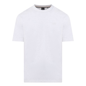 Boss Black Casual H Taut Logo T-Shirt in Open White, crew neck, short sleeves, tonal chest logo, smooth cotton finish