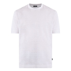 Boss Black Casual Thompson Textured Logo T-Shirt in Open White, crew neck, short sleeves, allover tonal logo texture, straight hem