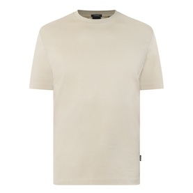 Boss Black Casual Thompson Logo T-Shirt in dark beige, crew neck, short sleeves, textured finish with logo tab detail at hem