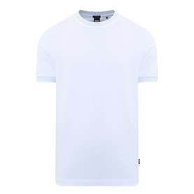 Boss Black Casual Thompson Tipped T-Shirt in Open Blue, crew neck, short sleeves, tipped trims, straight hem, small logo tab detail