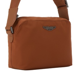 Boss Black Casual medium brown crossbody bag in nylon with gunmetal logo plaque and adjustable shoulder strap