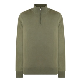 Boss Black Casual Ebenji Half-Zip Sweater in Open Green, funnel neck, half-zip fastening, ribbed cuffs and hem, long sleeves