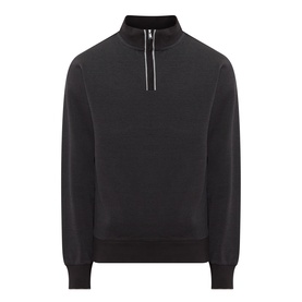 Boss Black Casual black cotton half-zip sweatshirt with ribbed cuffs, hem, and silver zip detail at funnel neck