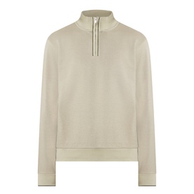 Boss Black Casual Sidney Half-Zip Sweatshirt in dark beige, high neckline, half-zip fastening, ribbed trims, long sleeves, straight hem