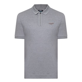 Boss Black Casual Parlay Logo Polo Shirt in Open Grey, piqu&eacute; cotton, zip placket, ribbed cuffs, tonal chest logo