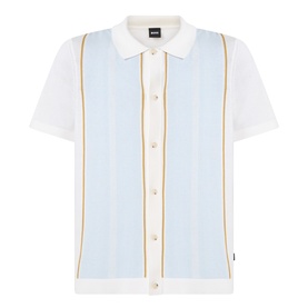 Boss Black Casual Lastro Colour-Blocked Shirt in Open White, short sleeves, button fastening, pale blue panels with gold stripe detail