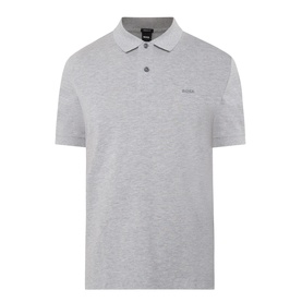 Boss Black Casual Open Grey polo shirt in cotton piqu&eacute; with short sleeves, contrast logo embroidery and button placket collar