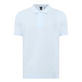 Boss Black Casual polo shirt in Open Blue, short sleeve piqu&eacute; cotton with ribbed collar and two-button placket, ghost mannequin shot