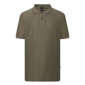 Boss Black Casual Parlay Polo Shirt in Open Green with textured ribbed finish, two-button placket, polo collar and contrast tipping