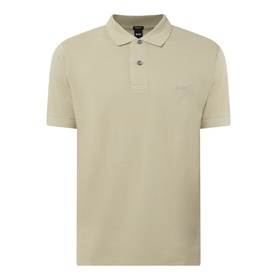 Boss Black Casual dark beige cotton polo shirt with three-button placket and embroidered logo to chest