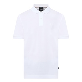 Boss Black Casual Parris Logo Polo Shirt in white, polo collar, two-button placket, short sleeves, embroidered chest logo