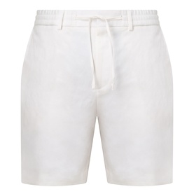 Boss Black Casual Peter C Drawstring Shorts in Open White, mid-rise straight-leg linen blend, elasticated drawstring waist, belt loops,