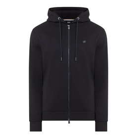 Boss Black Casual black zip-through hoodie with drawstring hood, small logo embroidery, and ribbed cuffs and hem