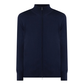 Boss Black Casual Balonso Logo Zip Sweater in dark blue, mock neck, full zip fastening, fine-knit virgin wool, ribbed trims