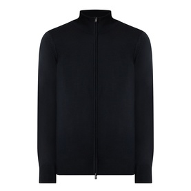 Boss Black Casual Balonso Logo Zip Sweater in black, mock neck, full-length zip, ribbed trims, fine-knit virgin wool construction