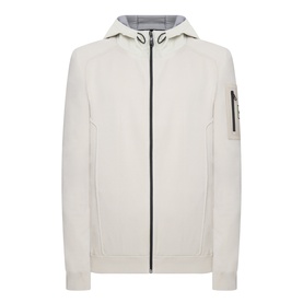 Boss Green Label light beige casual jacket with hood, full-length zip fastening, and sleeve utility pocket