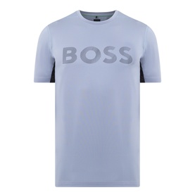 Boss Green Label Dark Grey crew neck T-shirt with tonal large BOSS chest logo print and contrast side panels, polyester blend