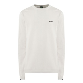 Boss Green Label Ever-X Logo Sweater in light beige, crew neck with contrast logo, ribbed cuffs and neckline, long sleeves