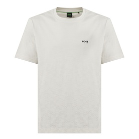 Boss Green Label Swing Printed Logo T-Shirt in light beige, crew neckline, short sleeves, contrast chest logo detail