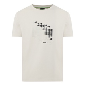 Boss Green Label light beige crew neck T-shirt with abstract triangle graphic print and BOSS logo on chest
