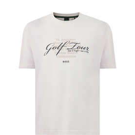 Boss Green Label GRX Logo T-Shirt in light beige, crew neck with Golf Tour graphic print, short sleeves, straight hemline