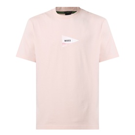 Boss Green Label Light Pastel Orange crew neck T-shirt with small chest logo graphic, short sleeves and ribbed neckline