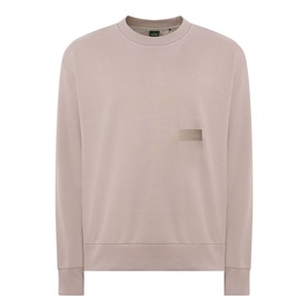 Boss Green Label SW Logo Patch Sweatshirt in light pastel green, crew neck, long sleeves, ribbed trims, tonal logo patch detail on chest