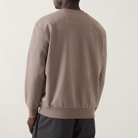 Model wearing Boss Green Label SW Logo Patch Sweatshirt in light green, crew neck, ribbed trims, back view, styled with dark trousers.