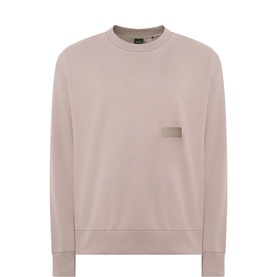 Boss Green Label SW Logo Patch Sweatshirt in light pastel green, crew neck, long sleeves, ribbed trims, tonal logo patch detail on chest