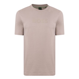 Boss Green Label light pastel green cotton crew neck T-shirt with tonal embossed logo to chest